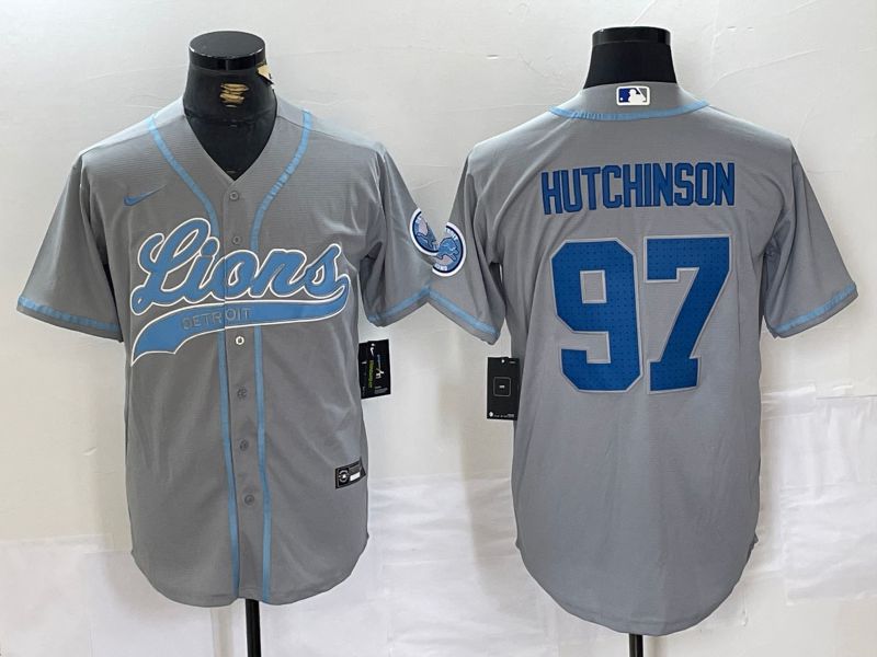 Men Detroit Lions #97 Hutchinson Grey Joint Name 2024 Nike Limited NFL Jersey style 1->detroit lions->NFL Jersey